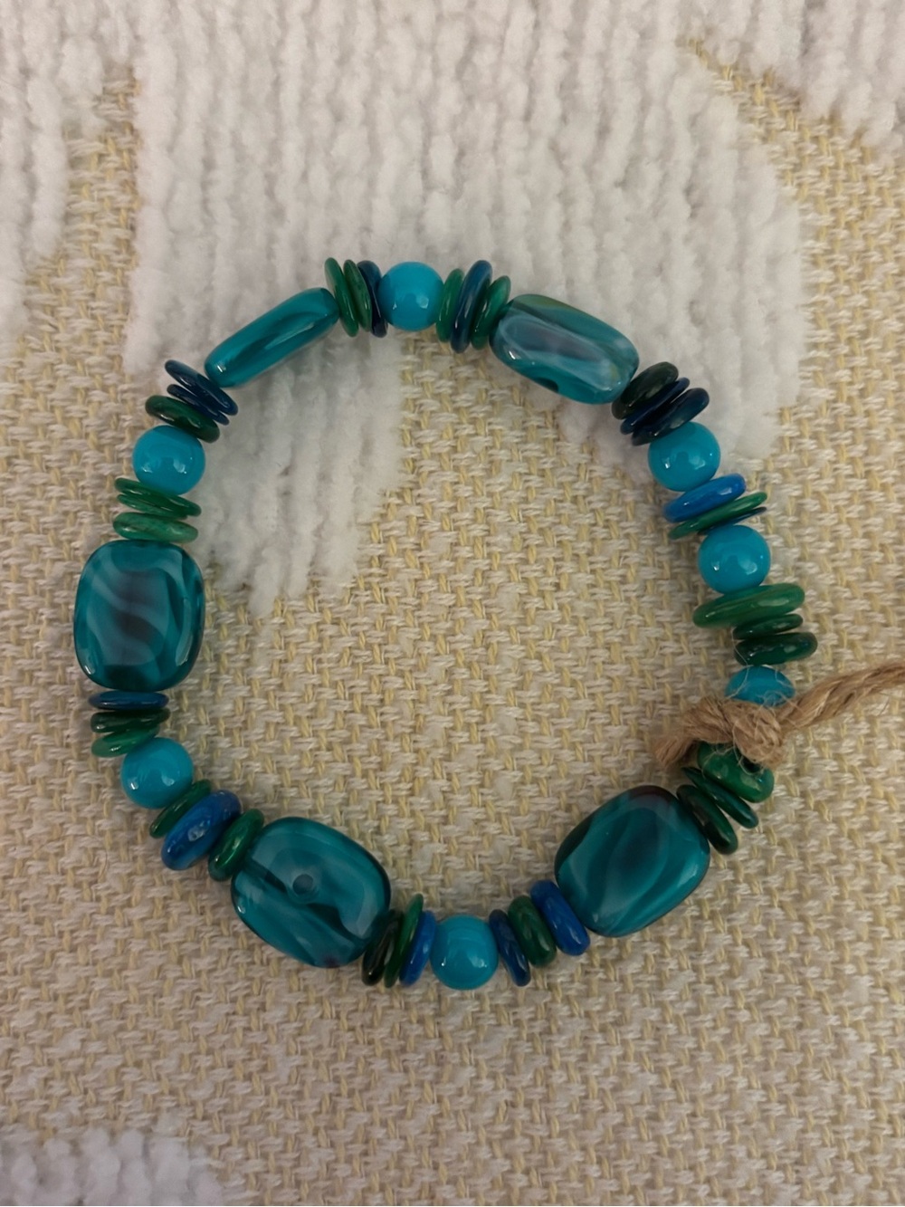 Handmade Teal & Green Beaded Stretch Bracelet